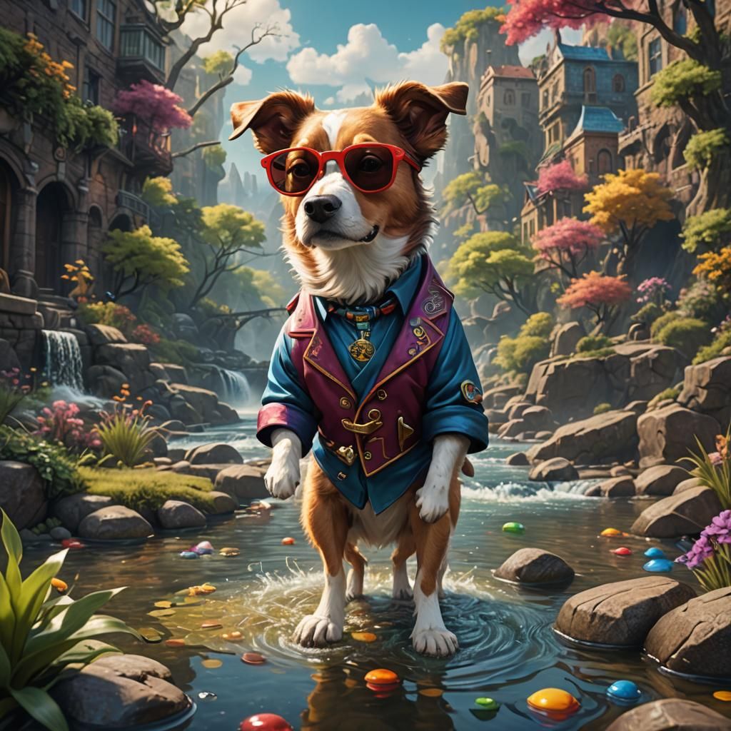 Dog with Sunglasses in Dr. Seuss Style