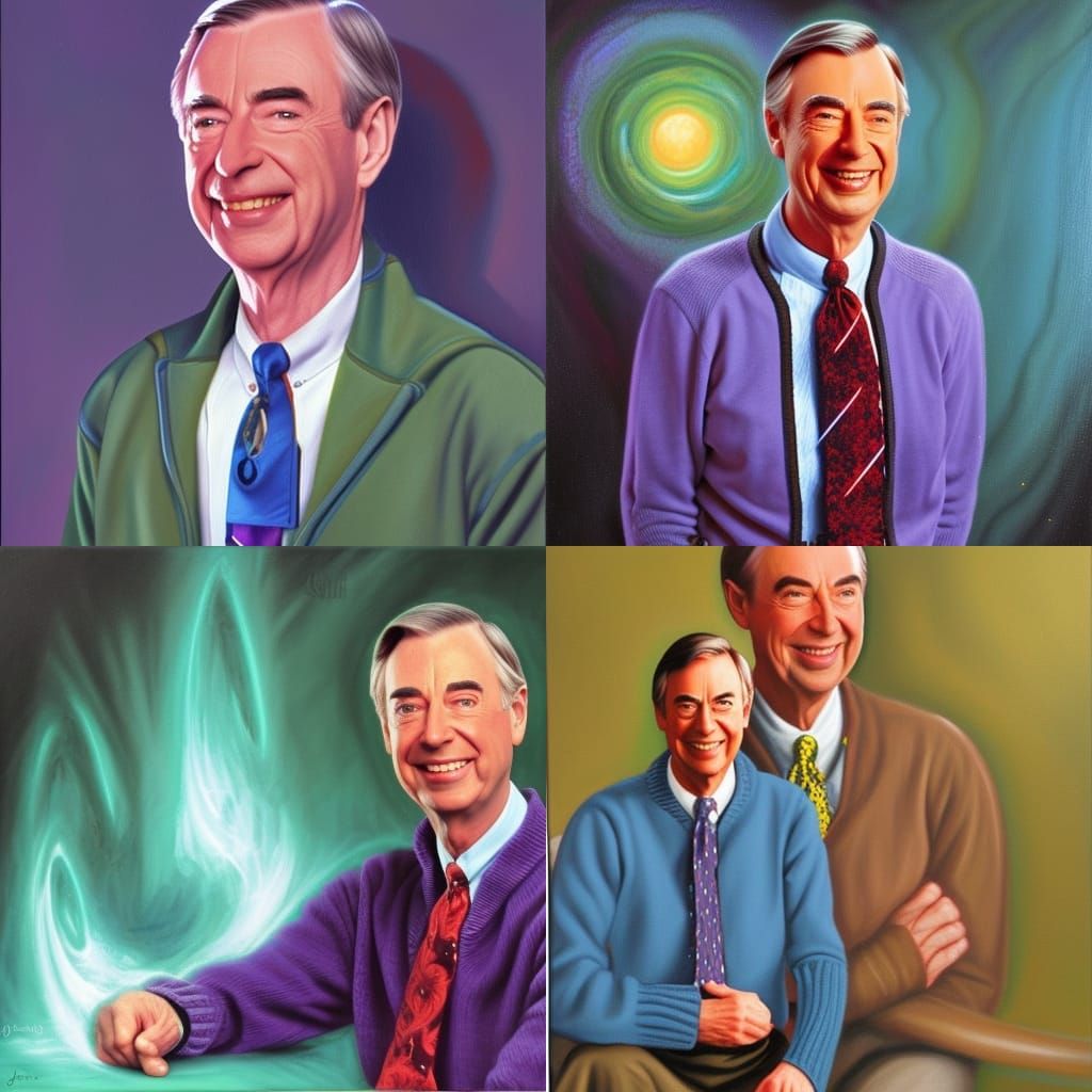 Mr. Rogers as Powerful Psychic in Oil Painting