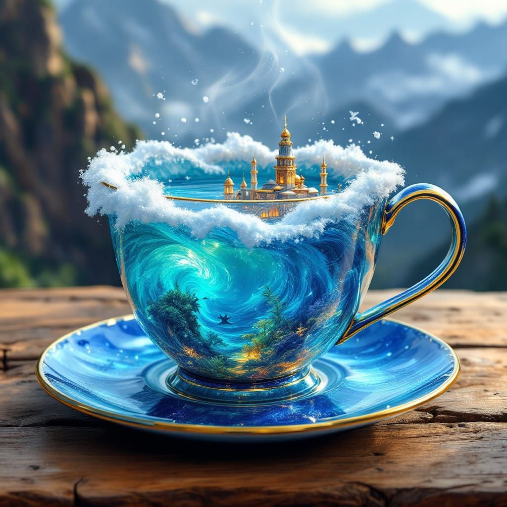 Ocean Wave Teacup with Underwater City