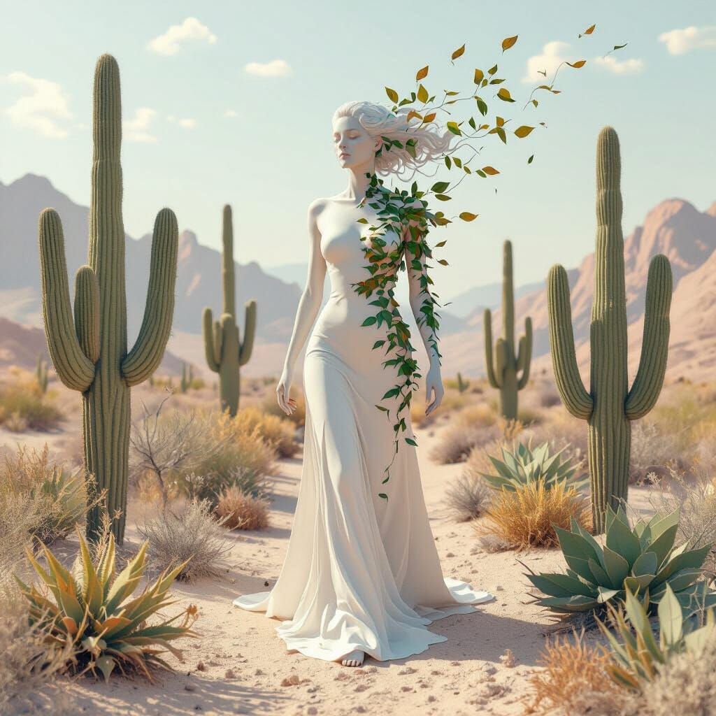 Surreal Desert Woman in Cubist Style