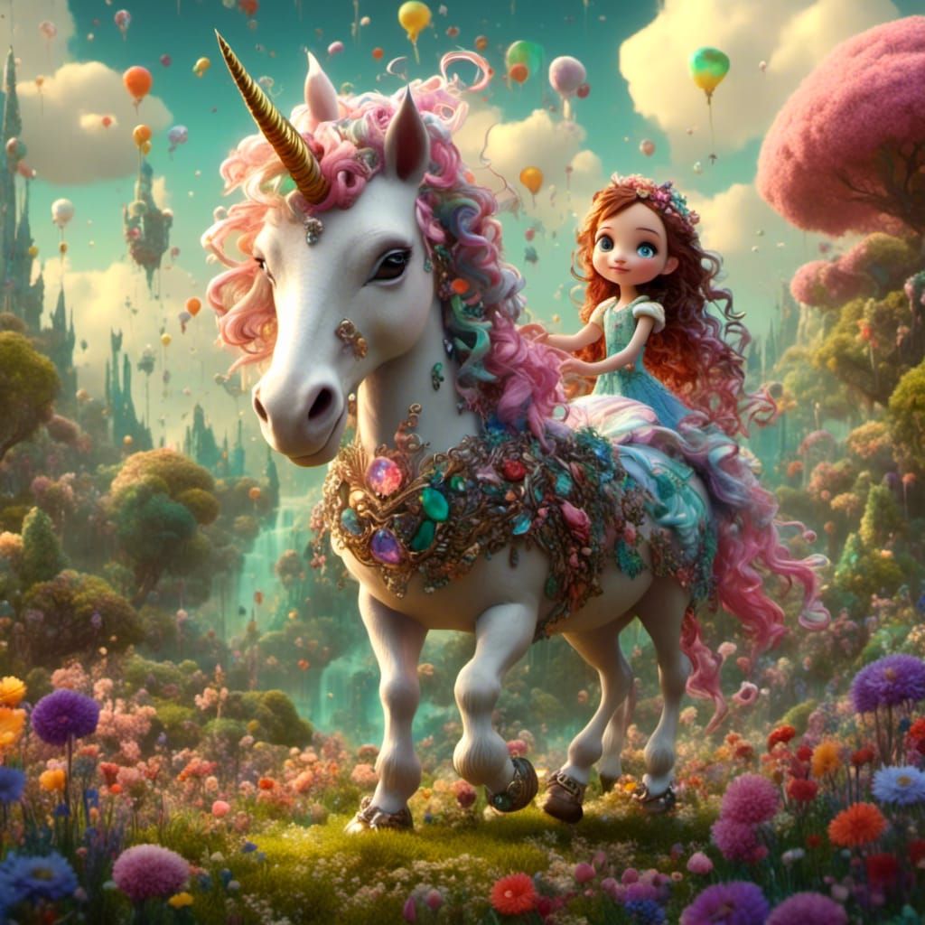 Chibi Girl and Unicorn Arriving in Oz, Pixar Style