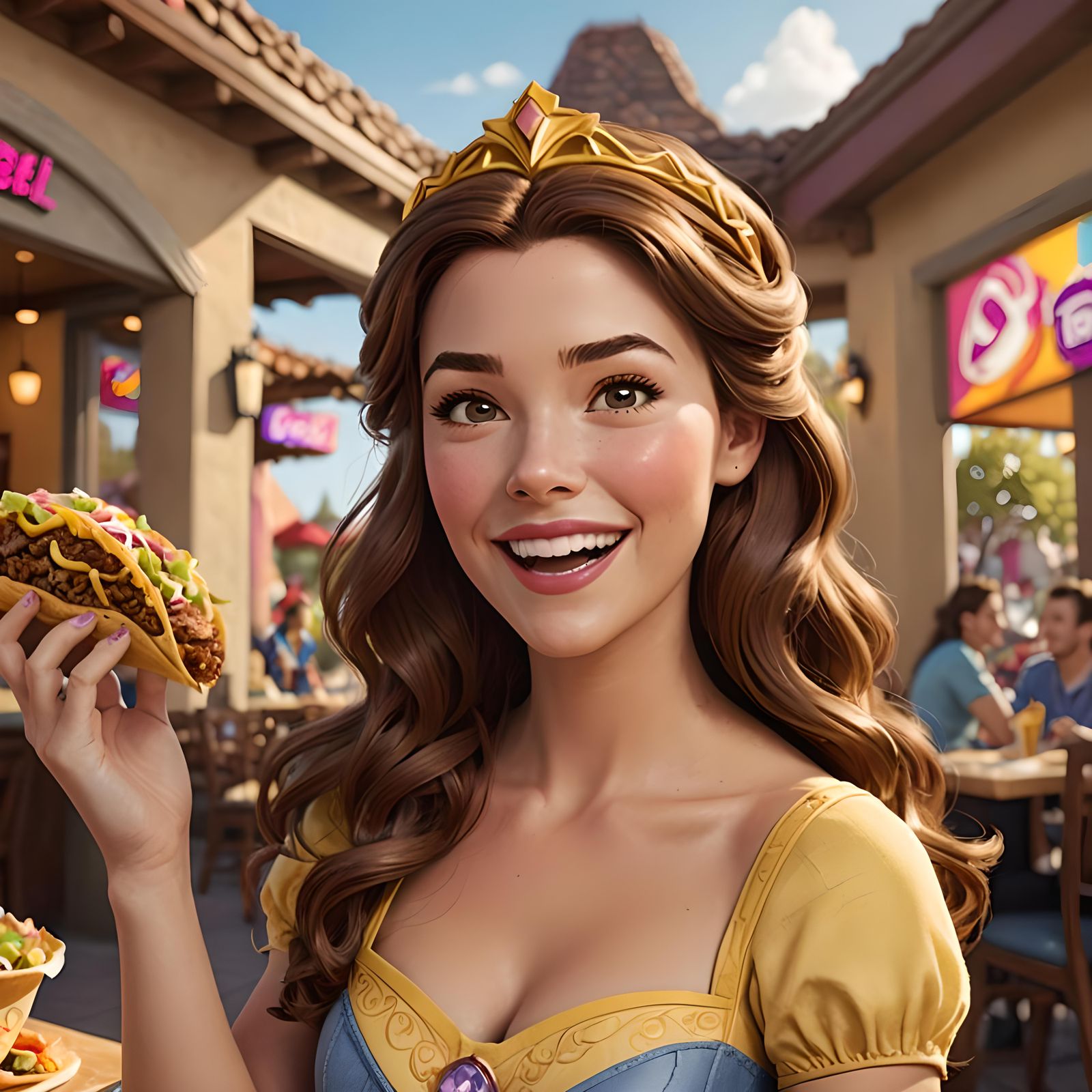 Belle at Taco Bell: CGI Cartoon Portrait