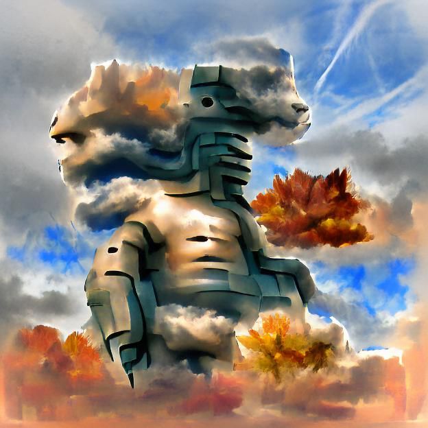 Ethereal Cloud Guardian in Autumn Sky