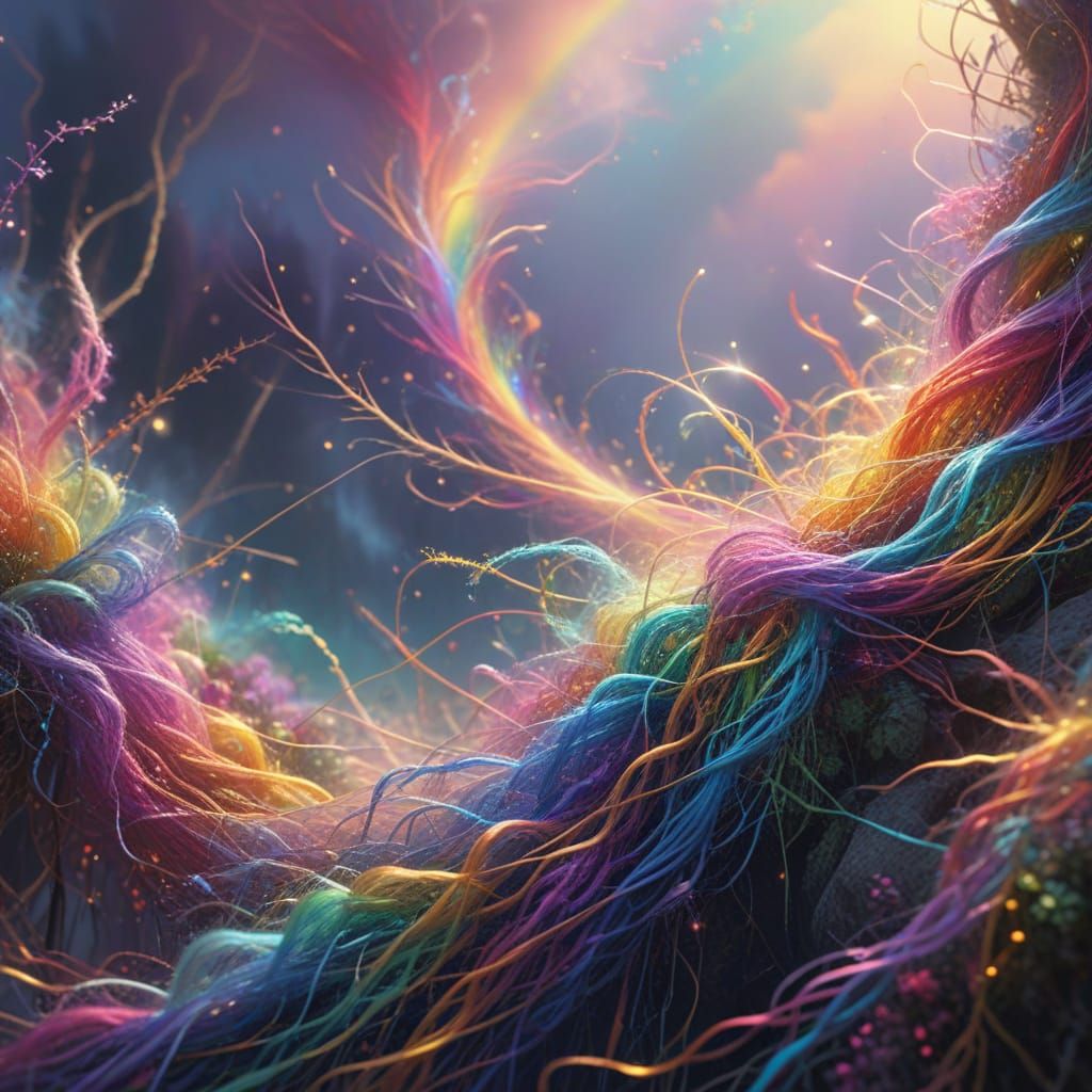 Ethereal Rainbow Threads in Surrealist Fantasy Art