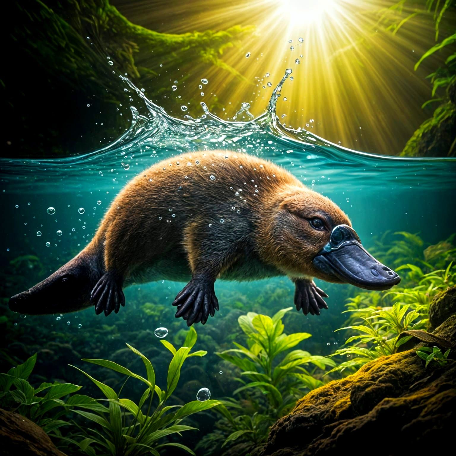 Splashing Platypus in Crystal Clear Creek
