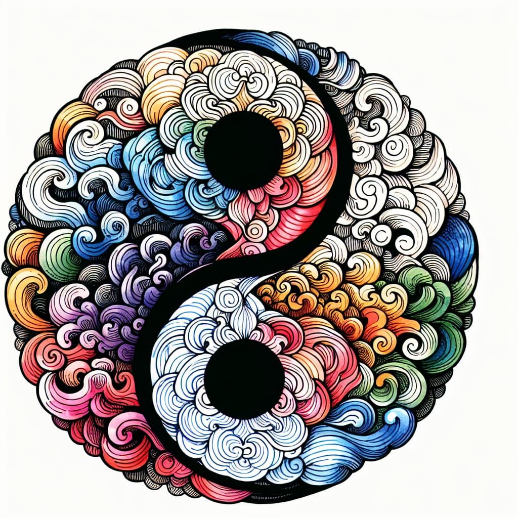 Watercolor Yin Yang Illustration in Asian Style