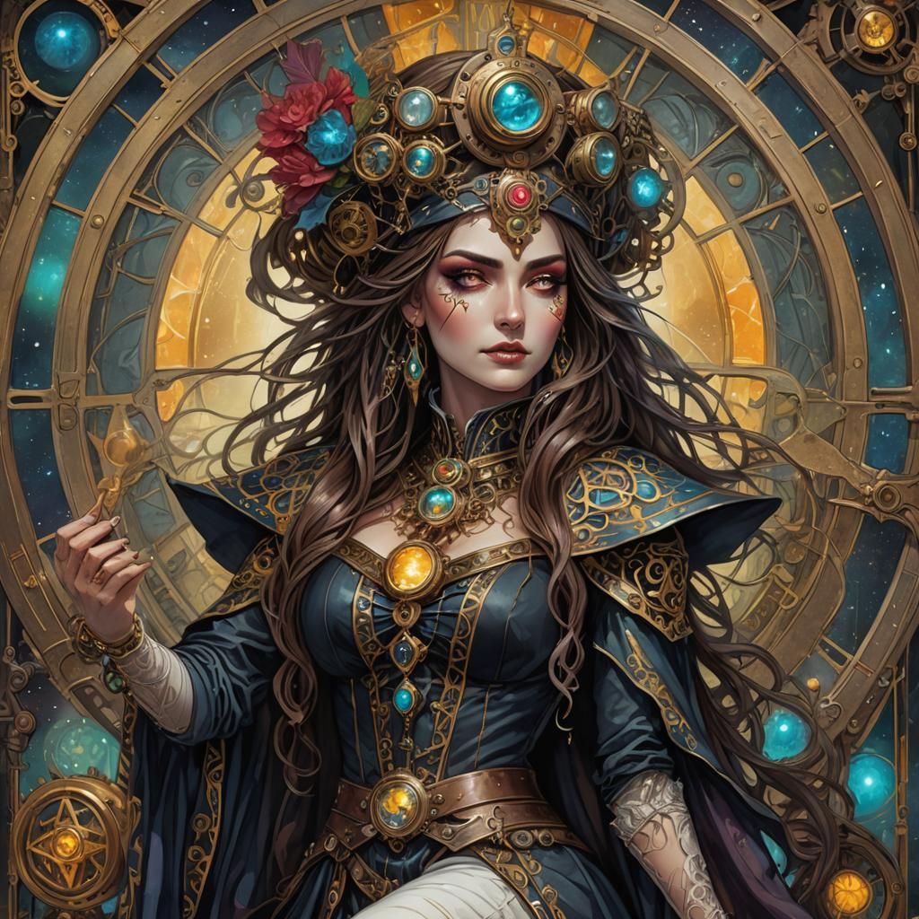 Steampunk High Priestess Tarot Card in Aly Fell Style