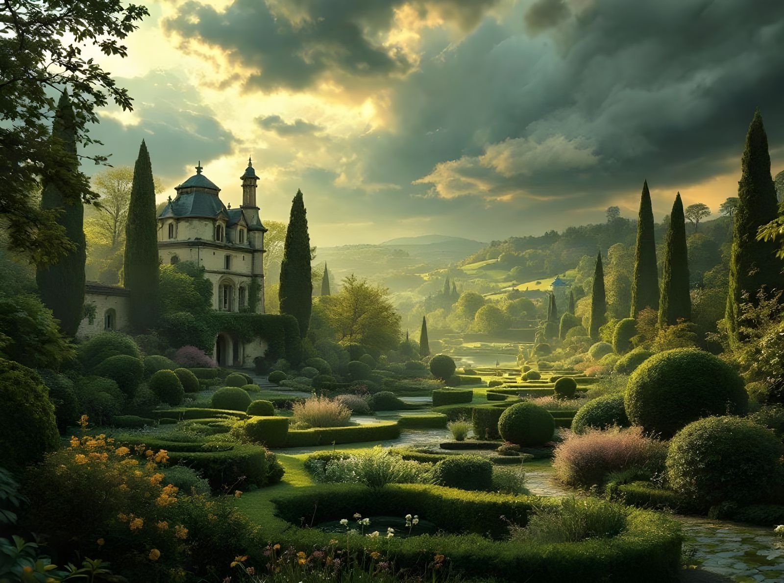 Cozy Marqueyssac Gardens in Spring After the Rain