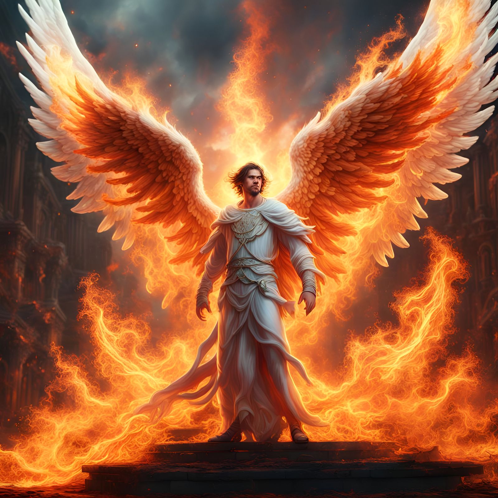 Fiery Angel: Detailed Matte Painting in Deep Color