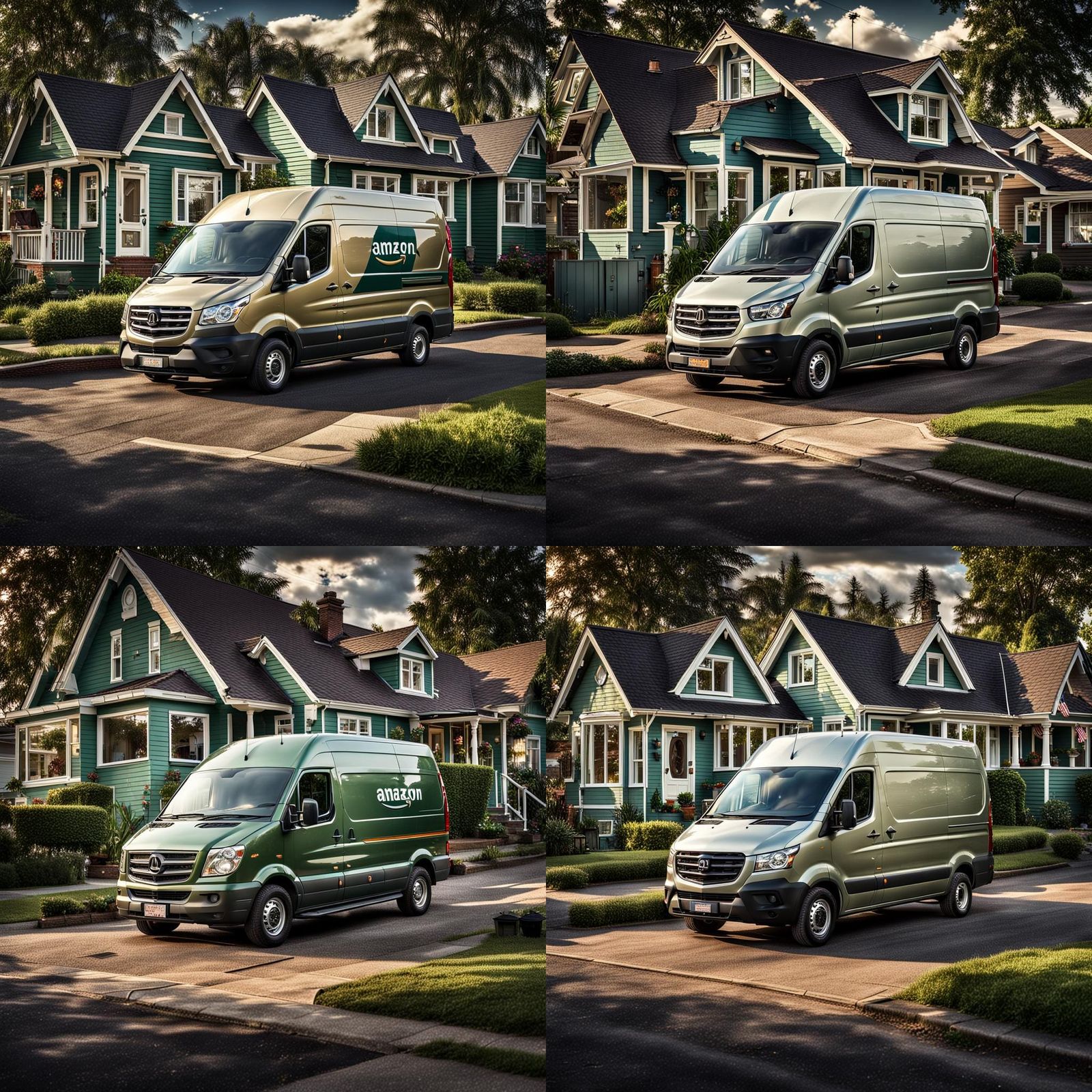 Amazon Van on Suburban Street in Hyperrealism Style