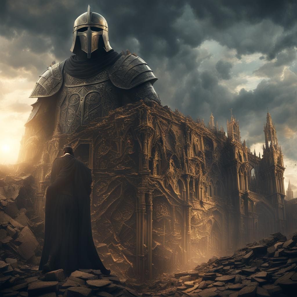Gothic Order Knight in Ruined Cathedral