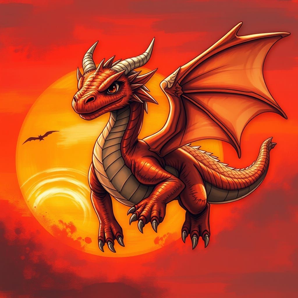 Surreal Dragon in Warm Red-Orange Sunset Aesthetic