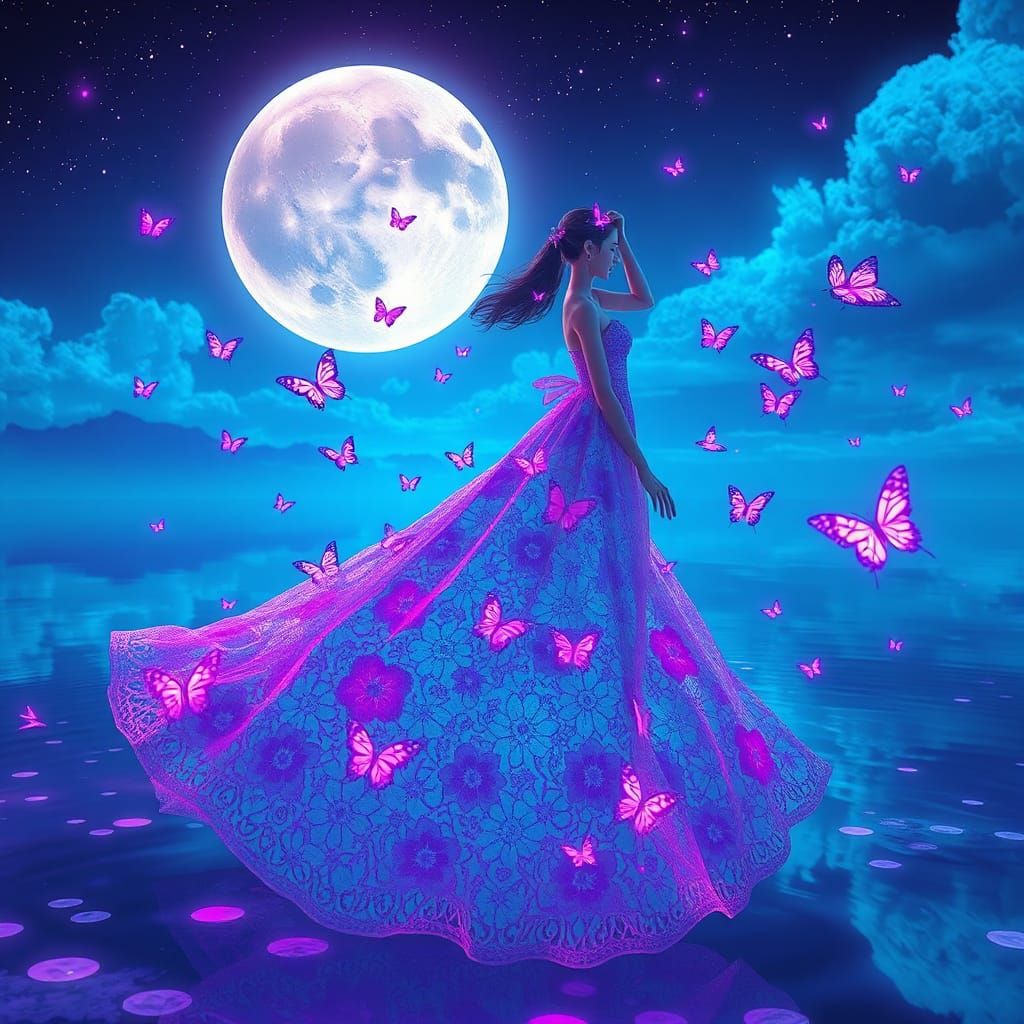 Neon Woman in Fluorescent Landscape: 3D Anime Art