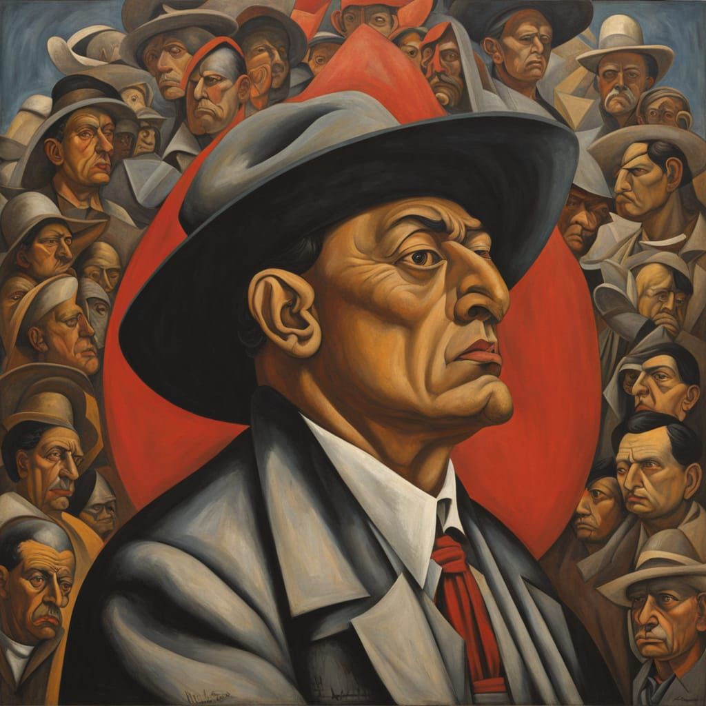 Revolutionary Thinker in Crumbling Metropolis, Mexican Mural...