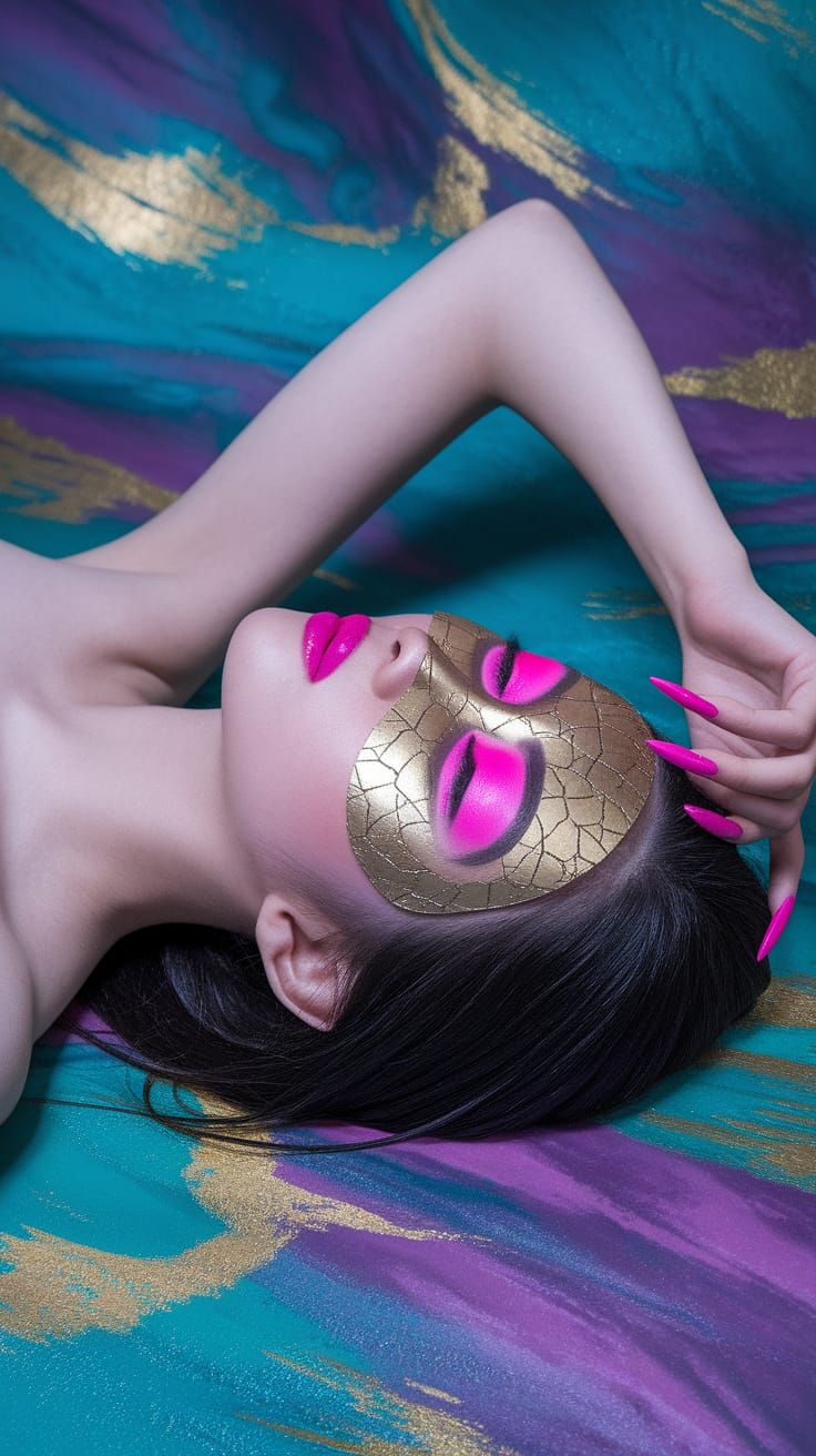 Surreal Portrait of Woman with Gold Mask