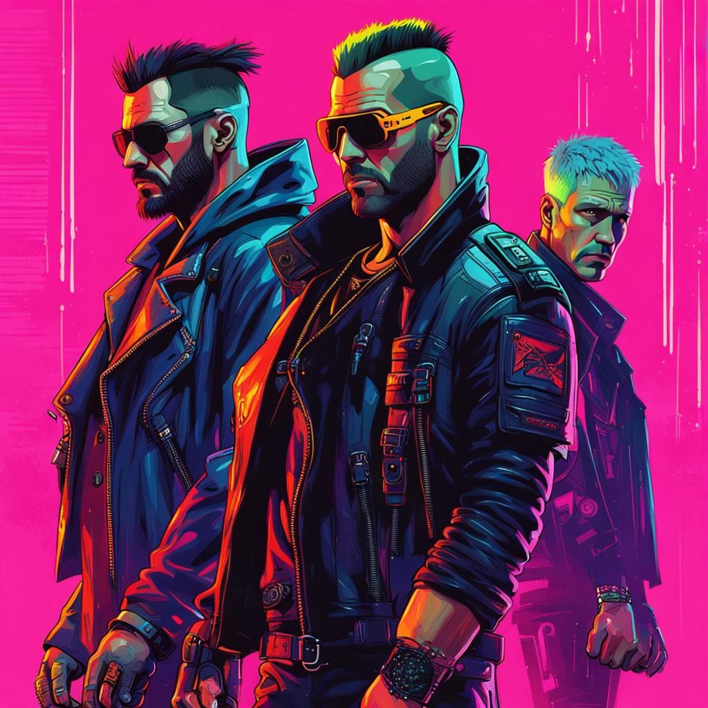 Cyberpunk Punk Rockers in Neon Cityscape