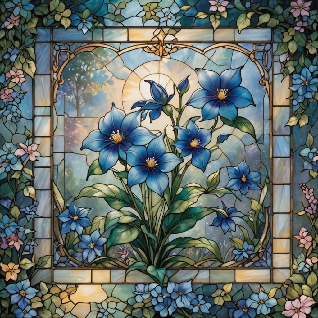 Ethereal Balloon Flower in Stained Glass Style