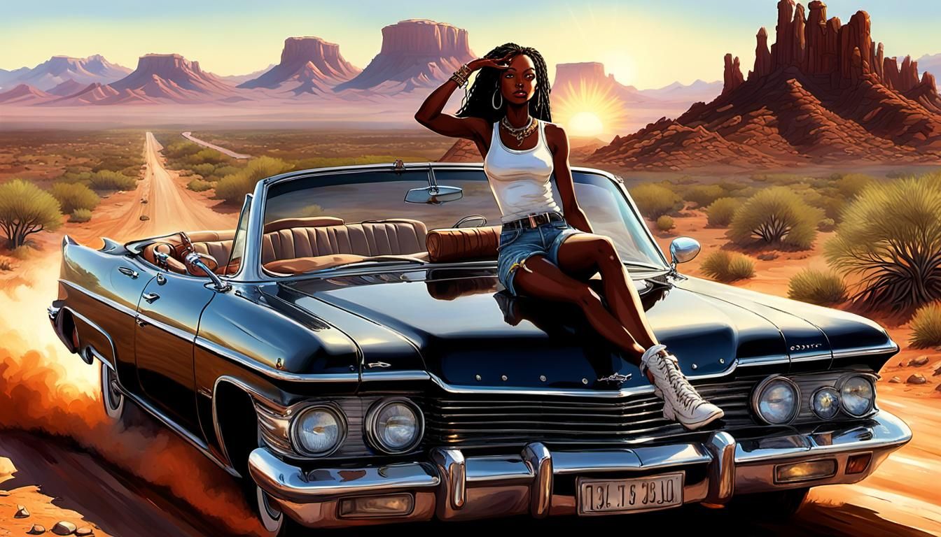 Desert Breakdown: Glamorous Woman in 3D Anime Style