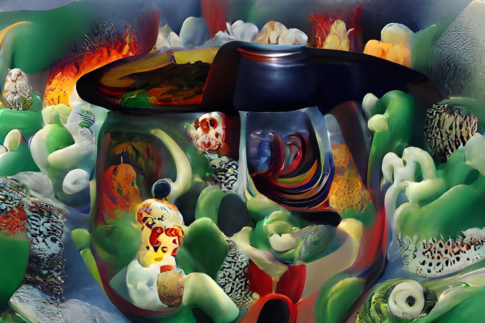 Surreal Burning Maze in a Jar, Detailed Painting