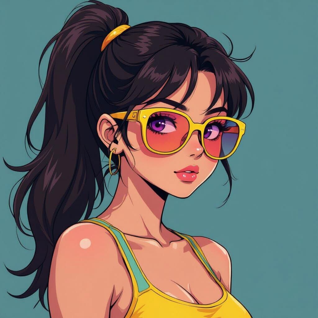 Anime Girl with Yellow Sunglasses in Pop Art Style