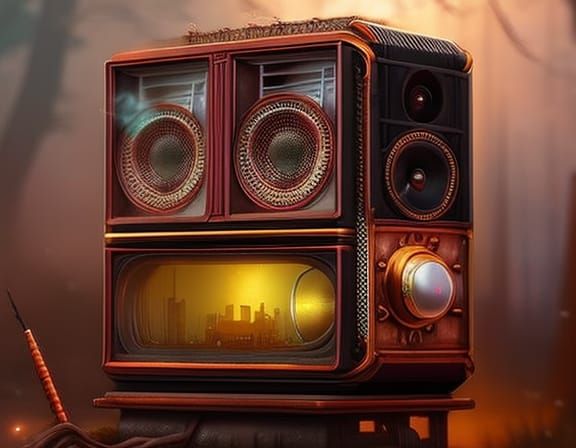 Ornate Transistor Radio in Steamy Mist: Detailed Digital Art
