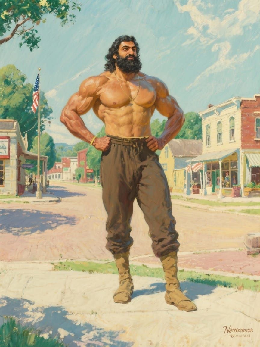 The Great Khali in Norman Rockwell Style