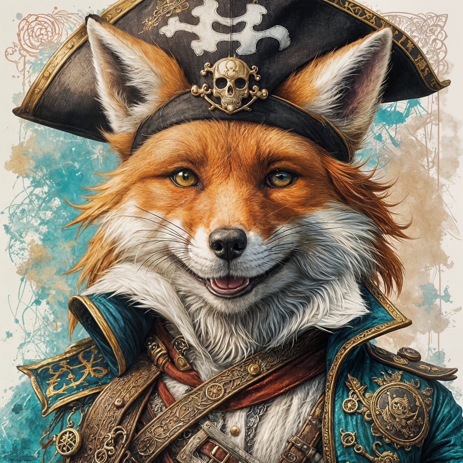 Happy Pirate Fox Portrait in Fun Style