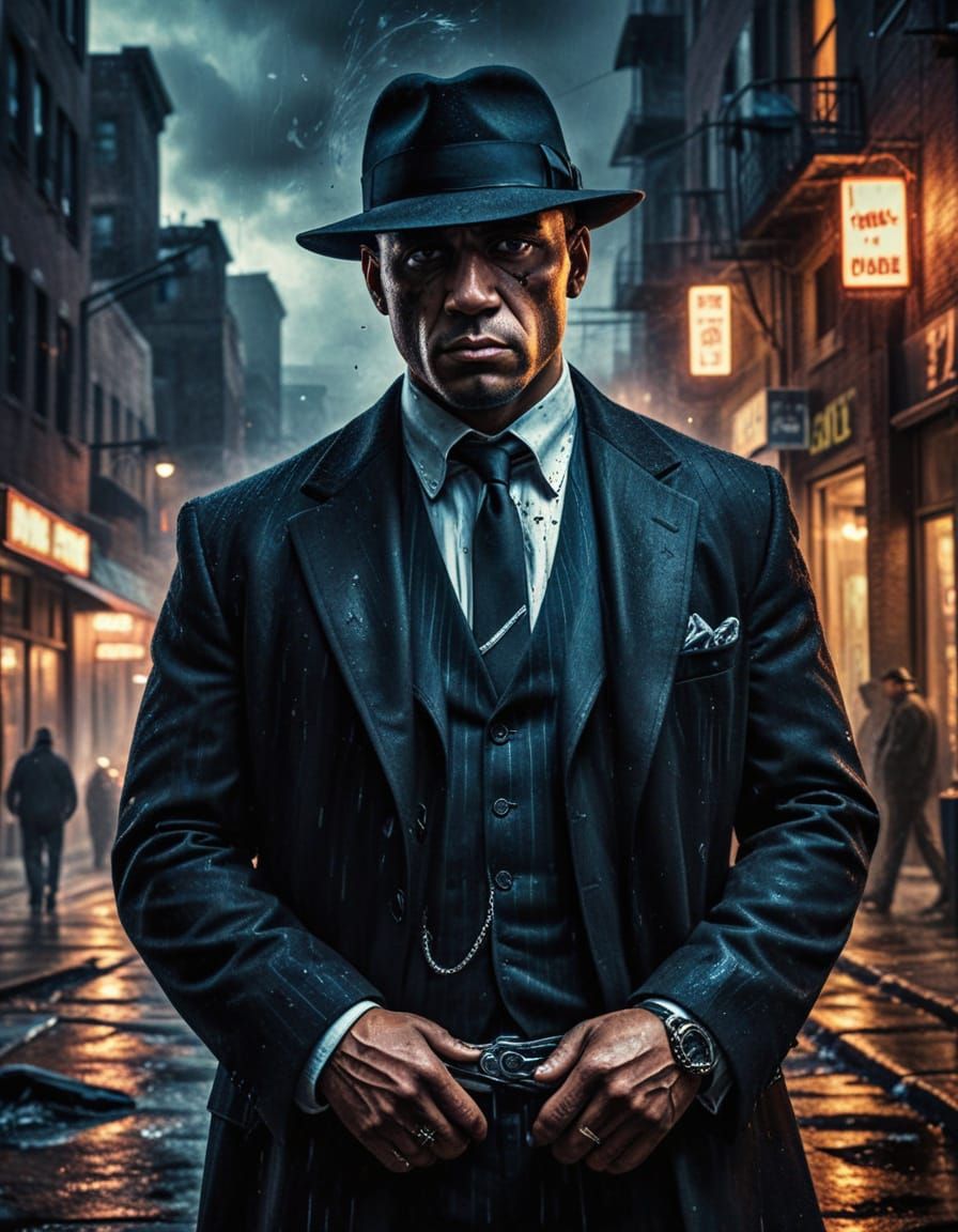 Gangster in Gritty City: High-Contrast Cinematic Oil Paintin...