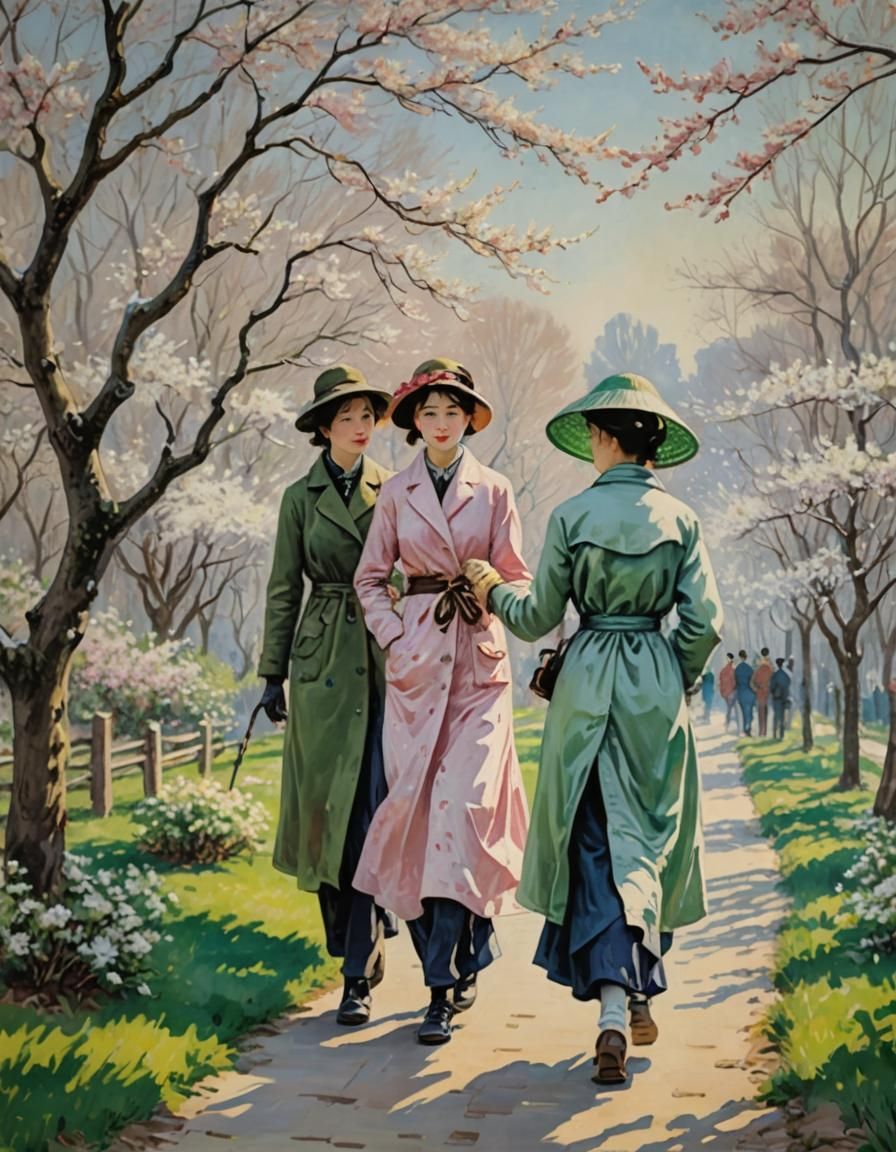 Art by Claude Monet, Impressionist awakening of spring, lesb...