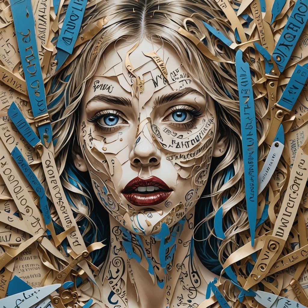 Surreal Woman with Knife Lips and Cutting Words