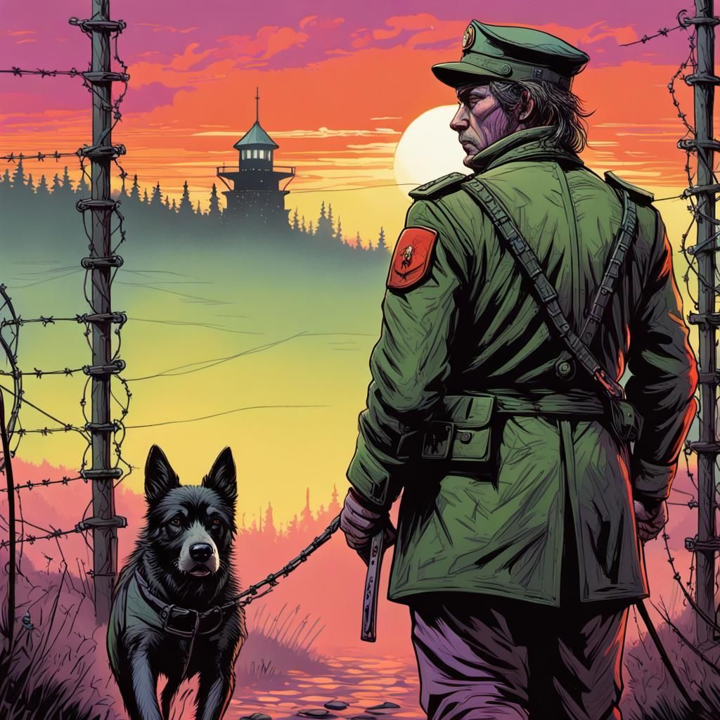 Gulag Guard Patrol at Dawn in Dieselpunk Style