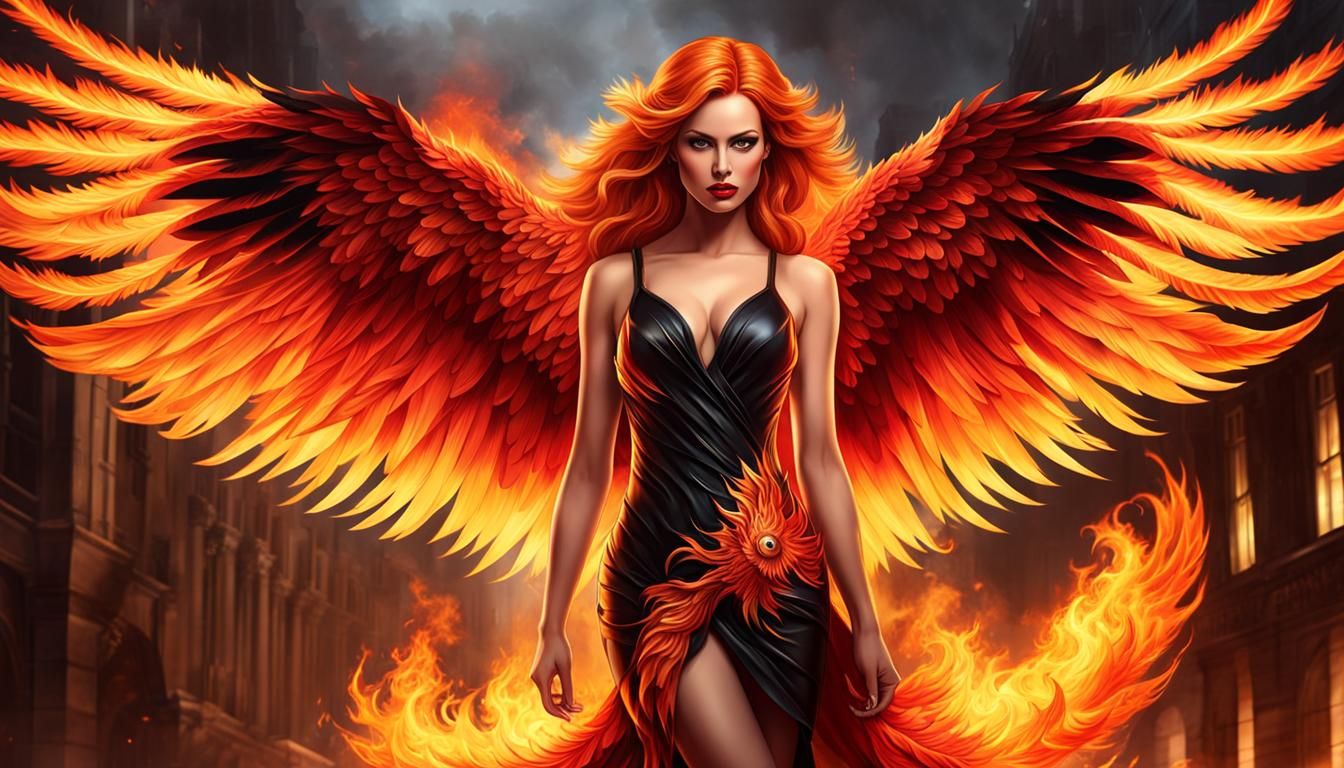 Flaming Phoenix Dress on Fire-Haired Woman