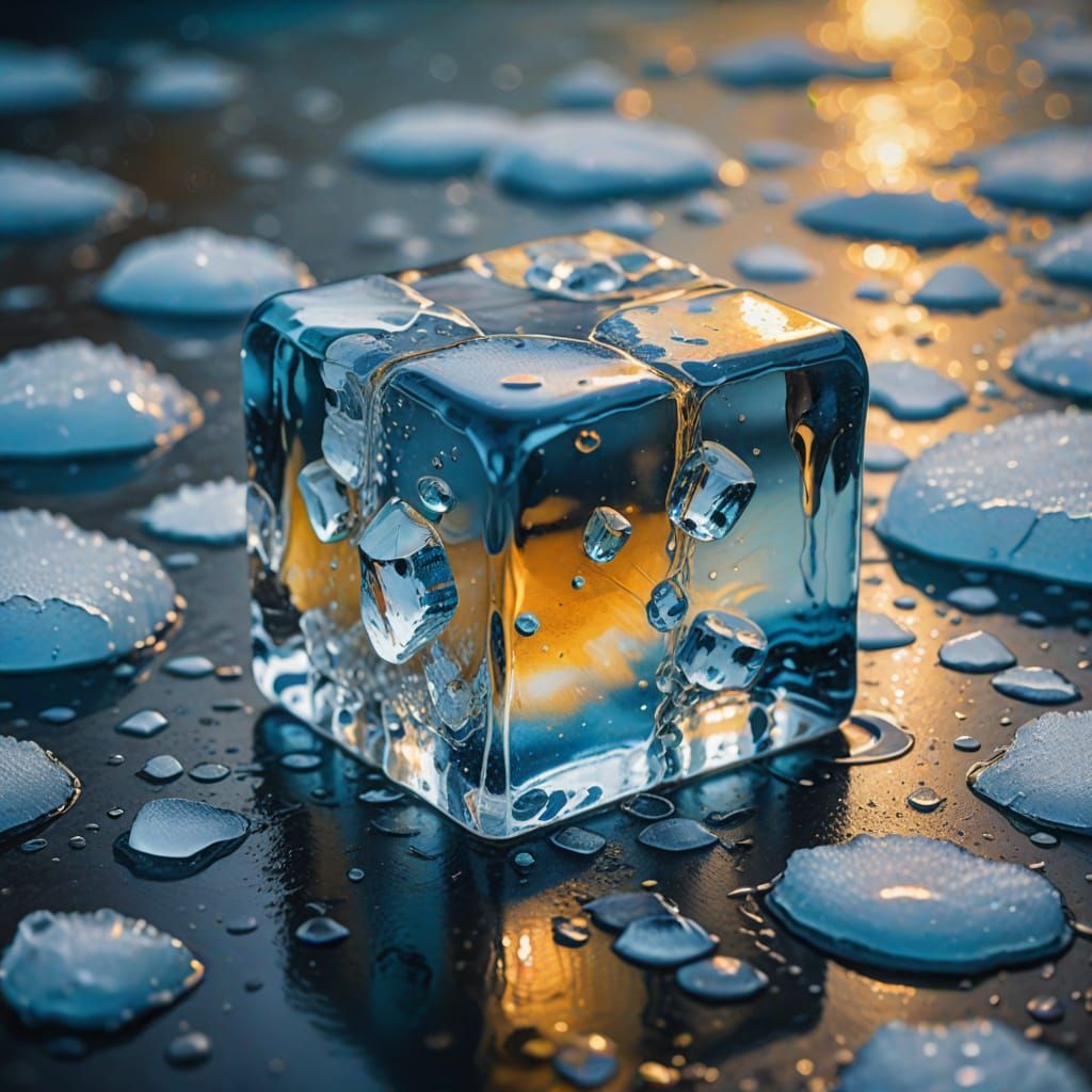 Impressionist Oil Painting of a Melting Ice Cube