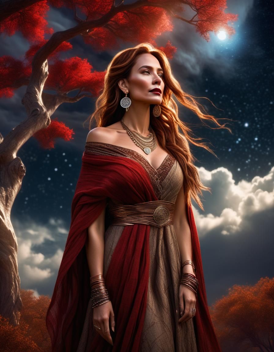 Stunning Portrait of Woman with Copper Hair in Starlight