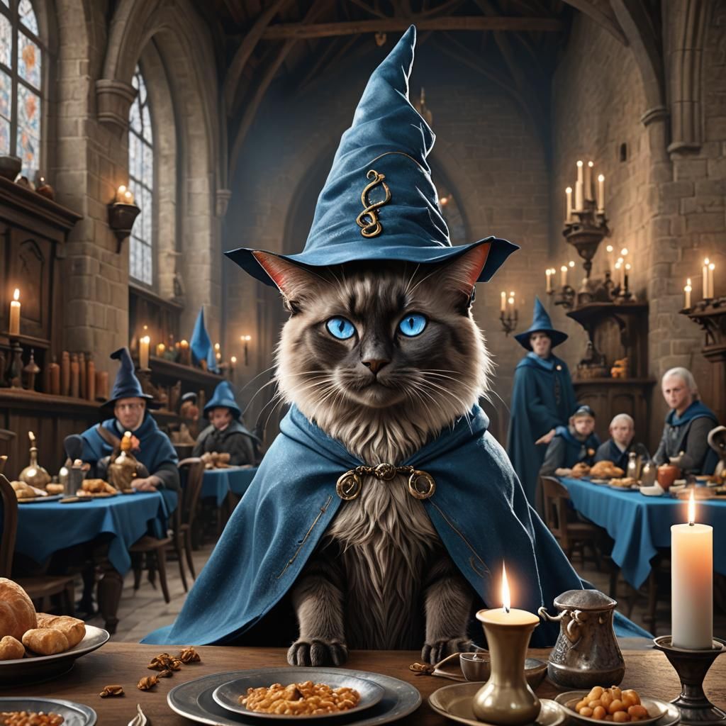 Siamese Cat Attends Hogwarts Feast