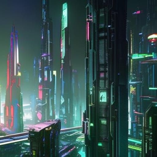 Cyberpunk City Overrun by Nature and Crashed Cars