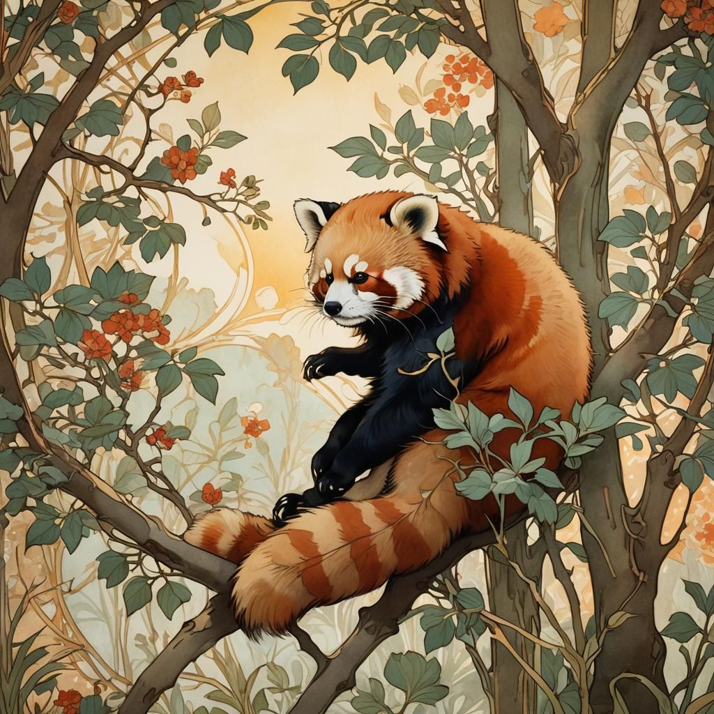 Elegant Watercolour Red Panda Surrounded by Delicate Florals