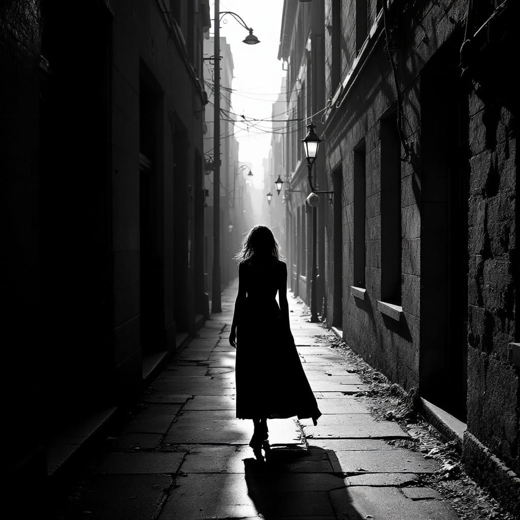 Elegant Monochrome Street Scene with Platinum Print Luminosi...