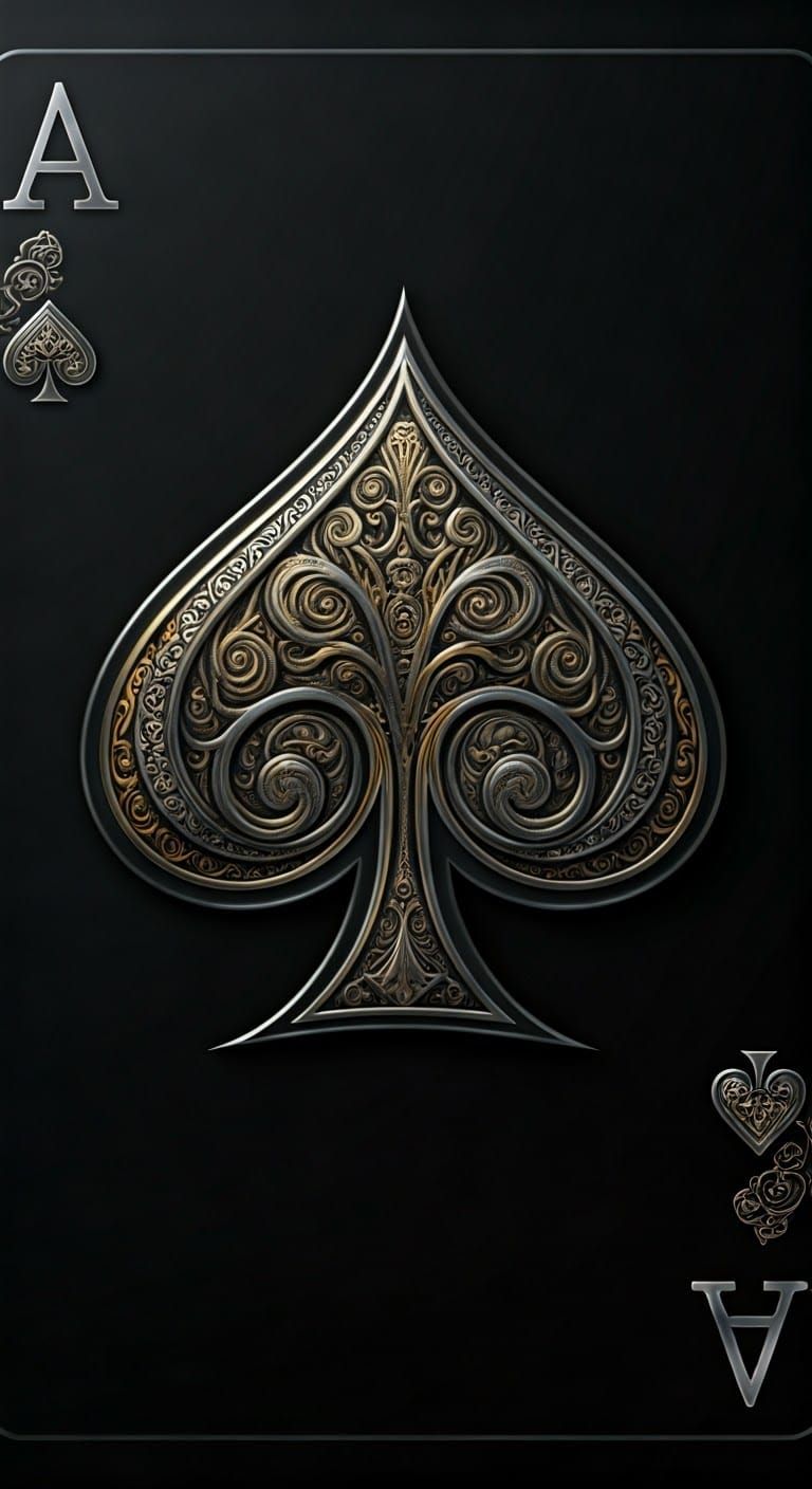 Surreal Metallic Ace of Spades Card in Ornate Tribal Style