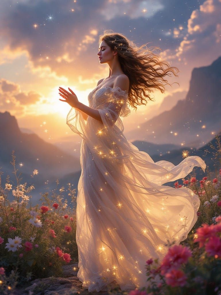 Celestial Muse Enchants Evening Breeze in Ethereal Style