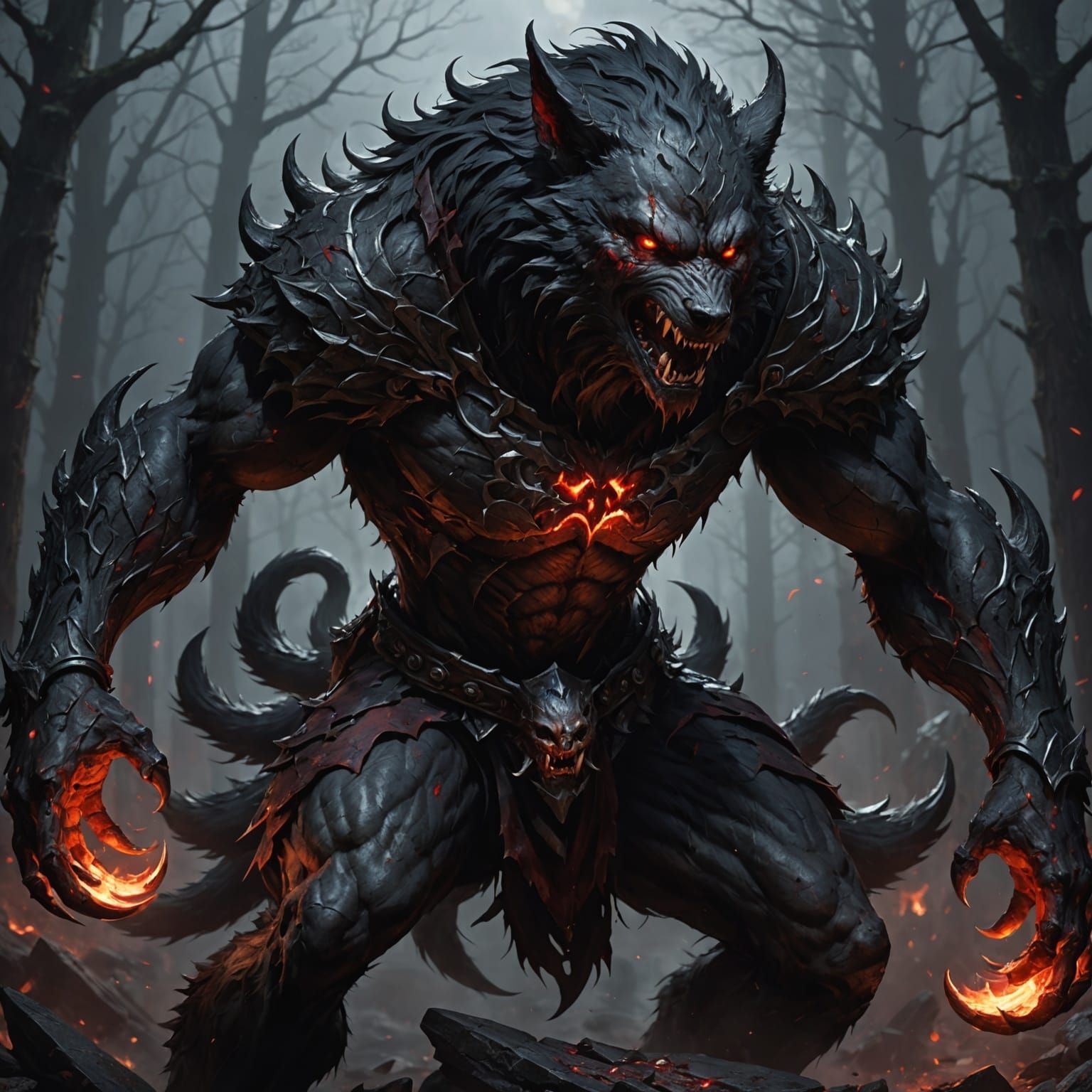 Cyberpunk Dark Fantasy Werewolf in Vivid Colors