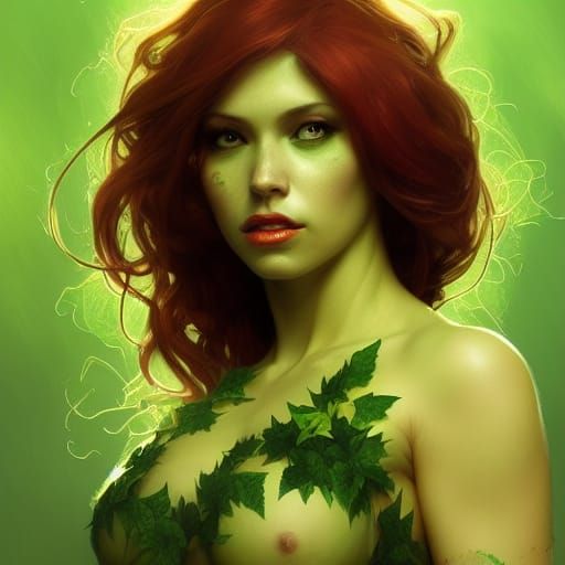 Beautiful Latina Poison Ivy Portrait in Art Nouveau Style