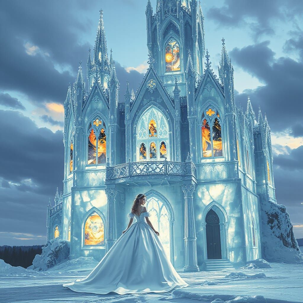 Majestic Glass Ice Castle with Celestial Windows