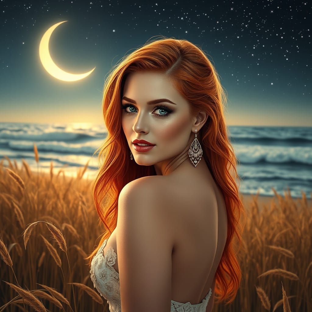 Sensual Goddess by Moonlight in Photorealistic Portrait