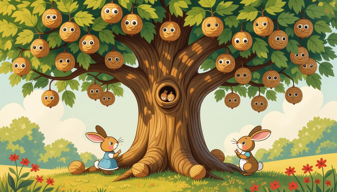 Whimsical Walnut Tree with Animated Nuts