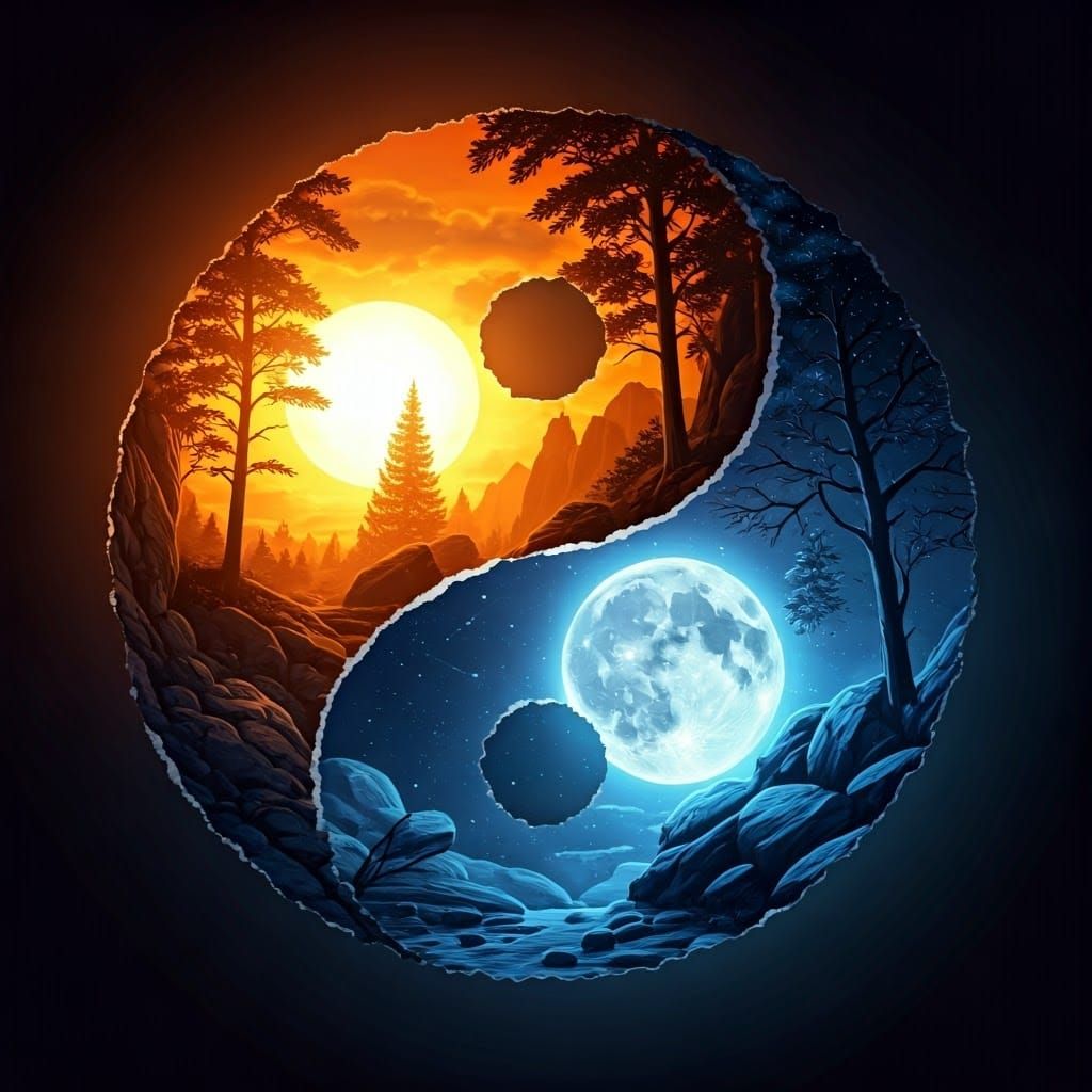 Surreal Yin Yang Balance Between Day and Night