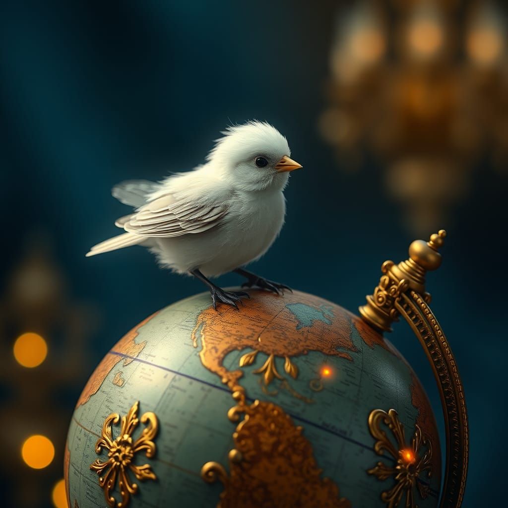 Bird on Globe in Matte Painting Style