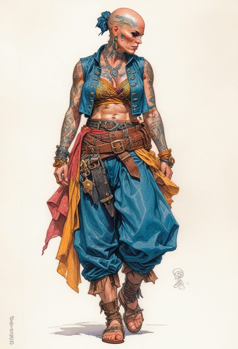 Tattooed Pirate Woman in Heroic Fantasy Style