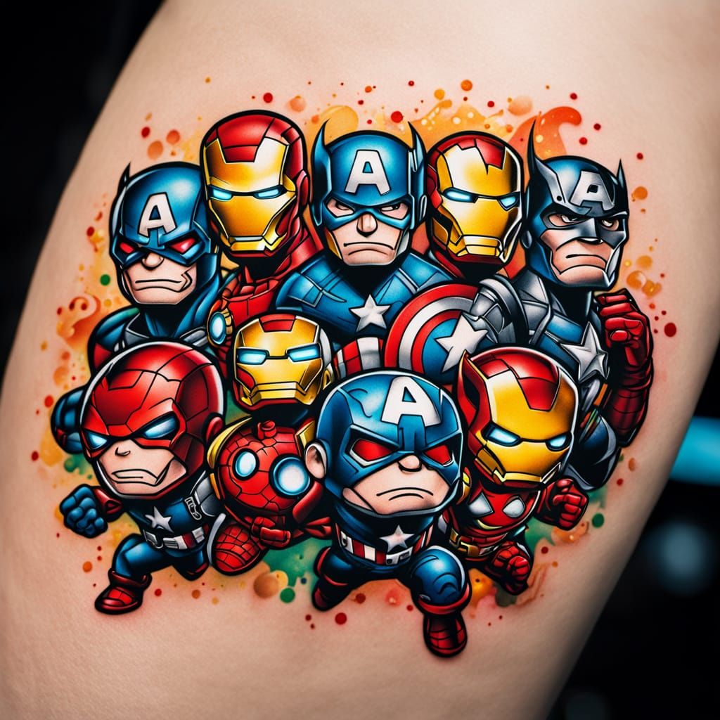 Avengers Tattoo Flash Sheet in New School Style