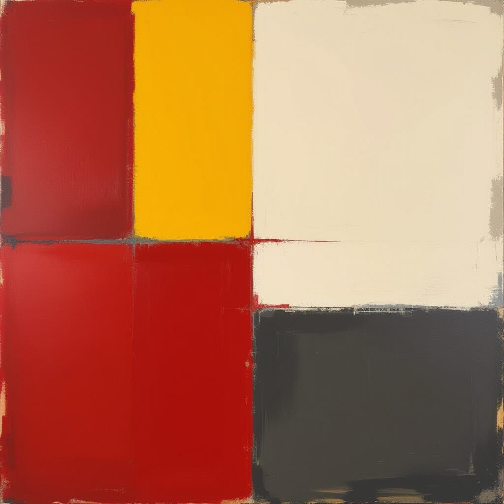 Abstract Expressionist Color Field Painting in Red, Grey, Wh...